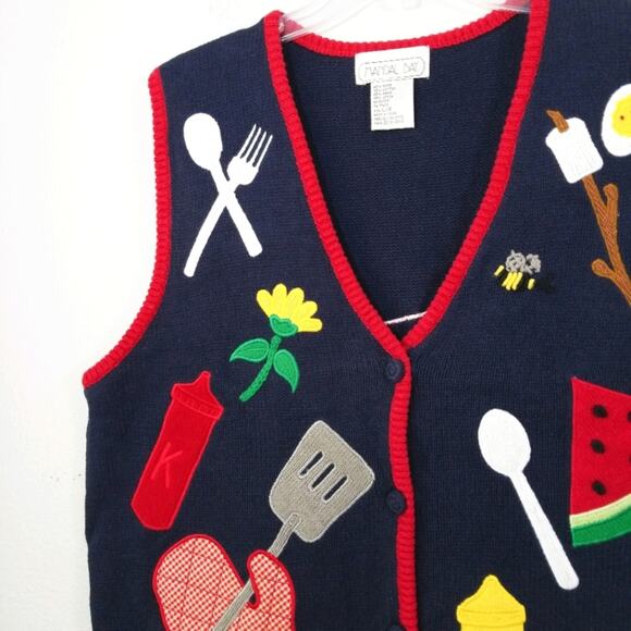 BBQ Sweater vest Fun applique picnic Mandal Bay L - Picture 4 of 8